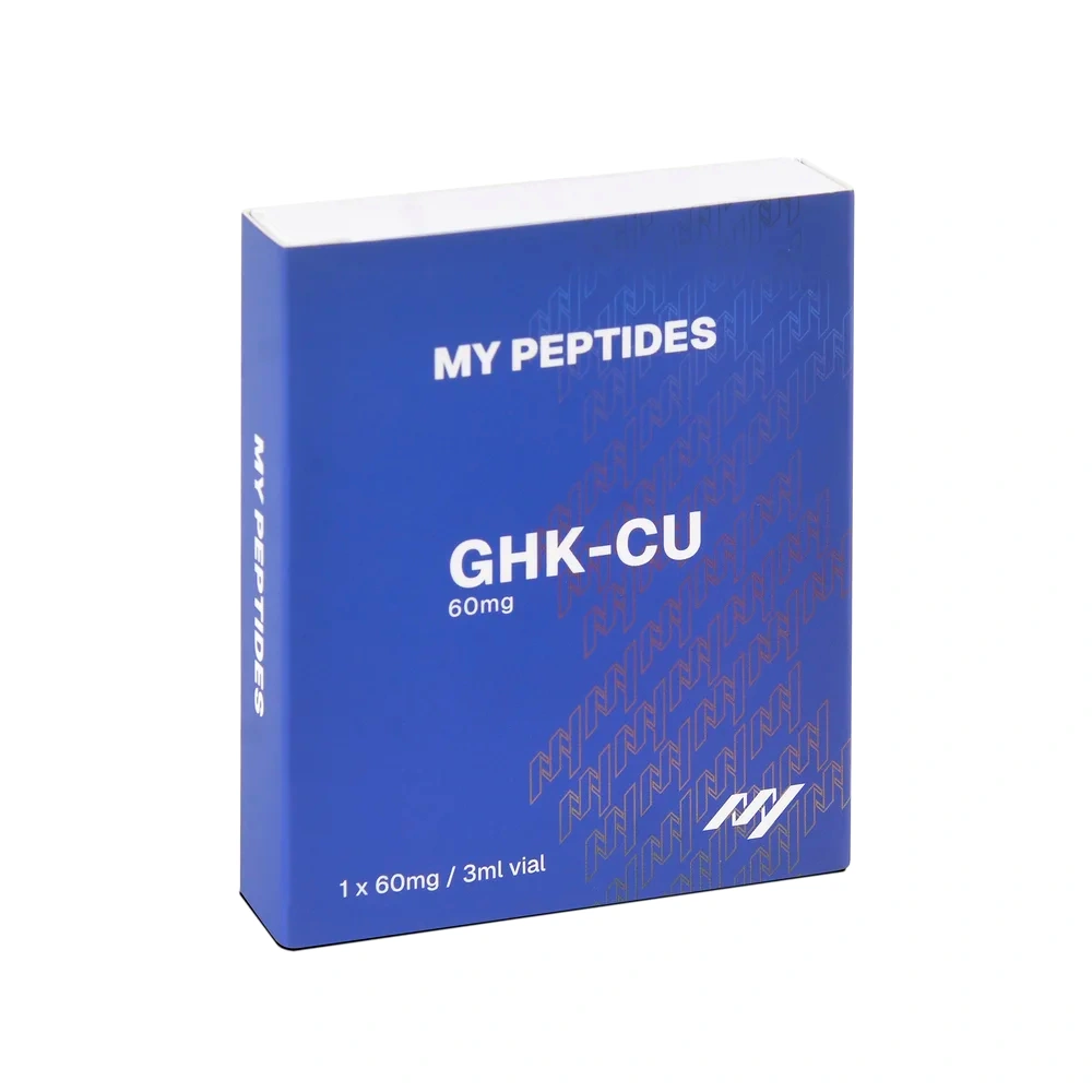 MY PEPTIDES GHK-Cu packaging, shown as a catalogue comparison example.